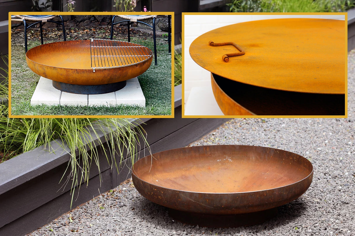 The Belmont Fire Pit, Half-Grill and Lid Bundle